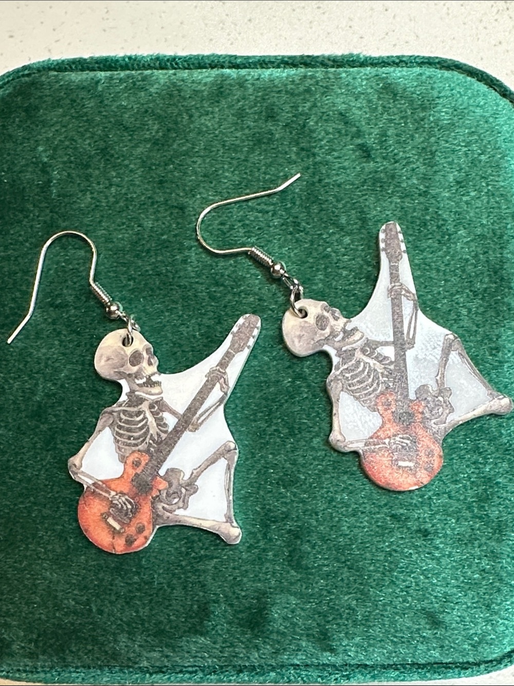 Skeleton Guitar Drop Earrings - White and Orange